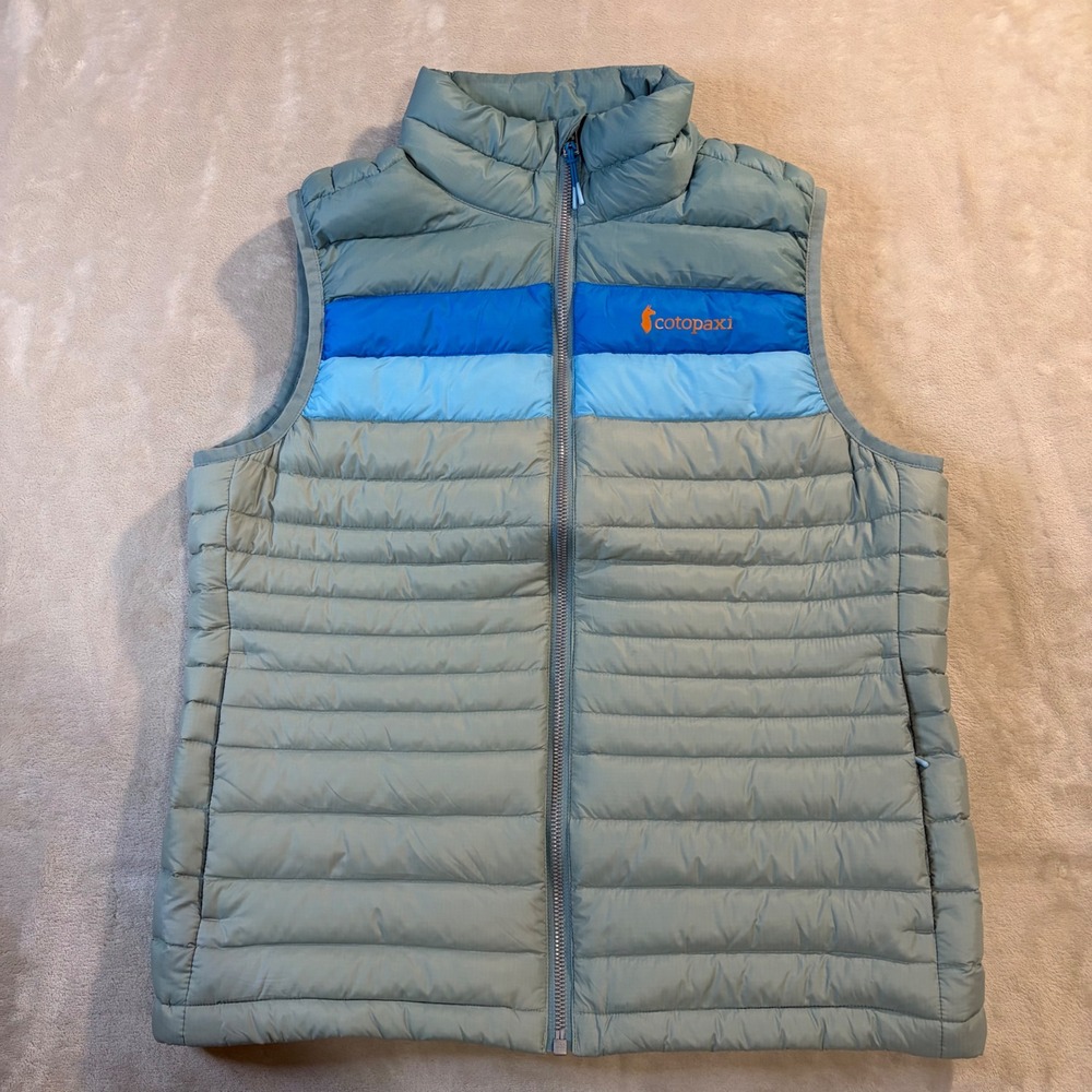 Cotopaxi Fuego Down Vest Womens Small Sage Blue Colorblock Puffer Insulated WS
